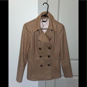 J. Crew wool blend double breasted peacoat, camel